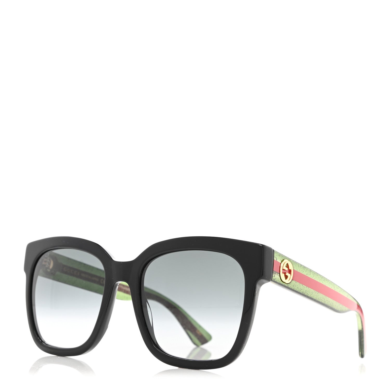 Gucci Acetate Square Frame Web Glitter Sunglasses GG0034S Black Green 1 of 8