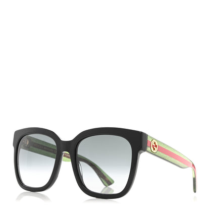 Gucci Acetate Square Frame Web Glitter Sunglasses GG0034S Black Green 1 of 8
