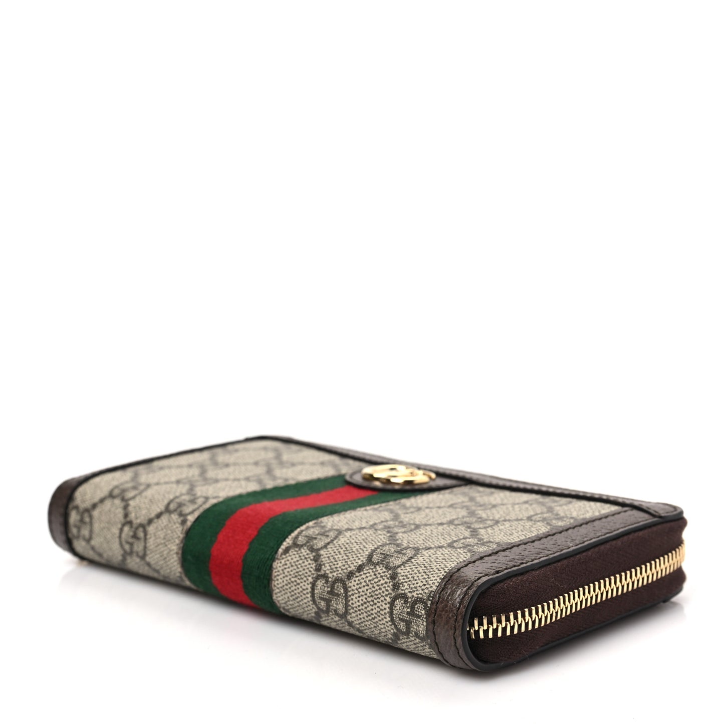 GG Supreme Monogram Web Ophidia Zip Around Wallet Brown