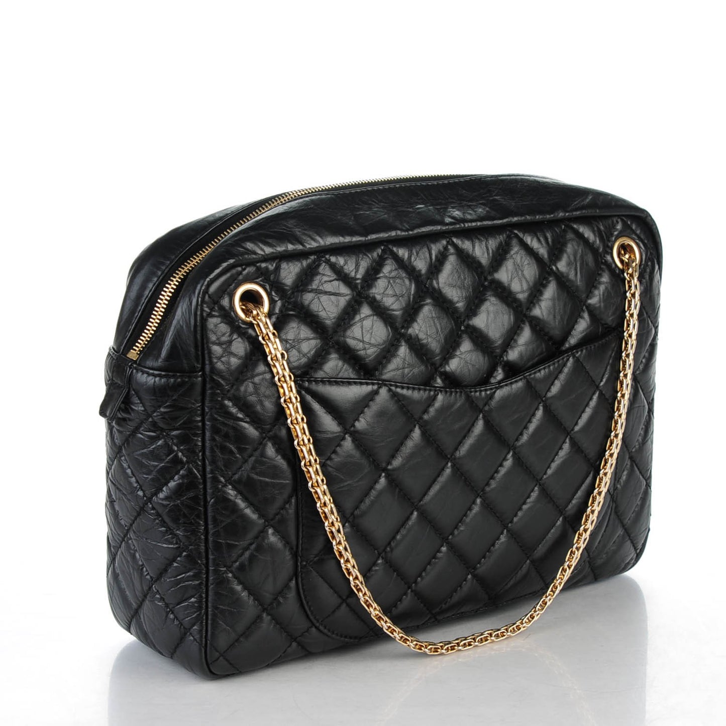 Aged Calfskin Quilted Large Reissue Camera Case Black