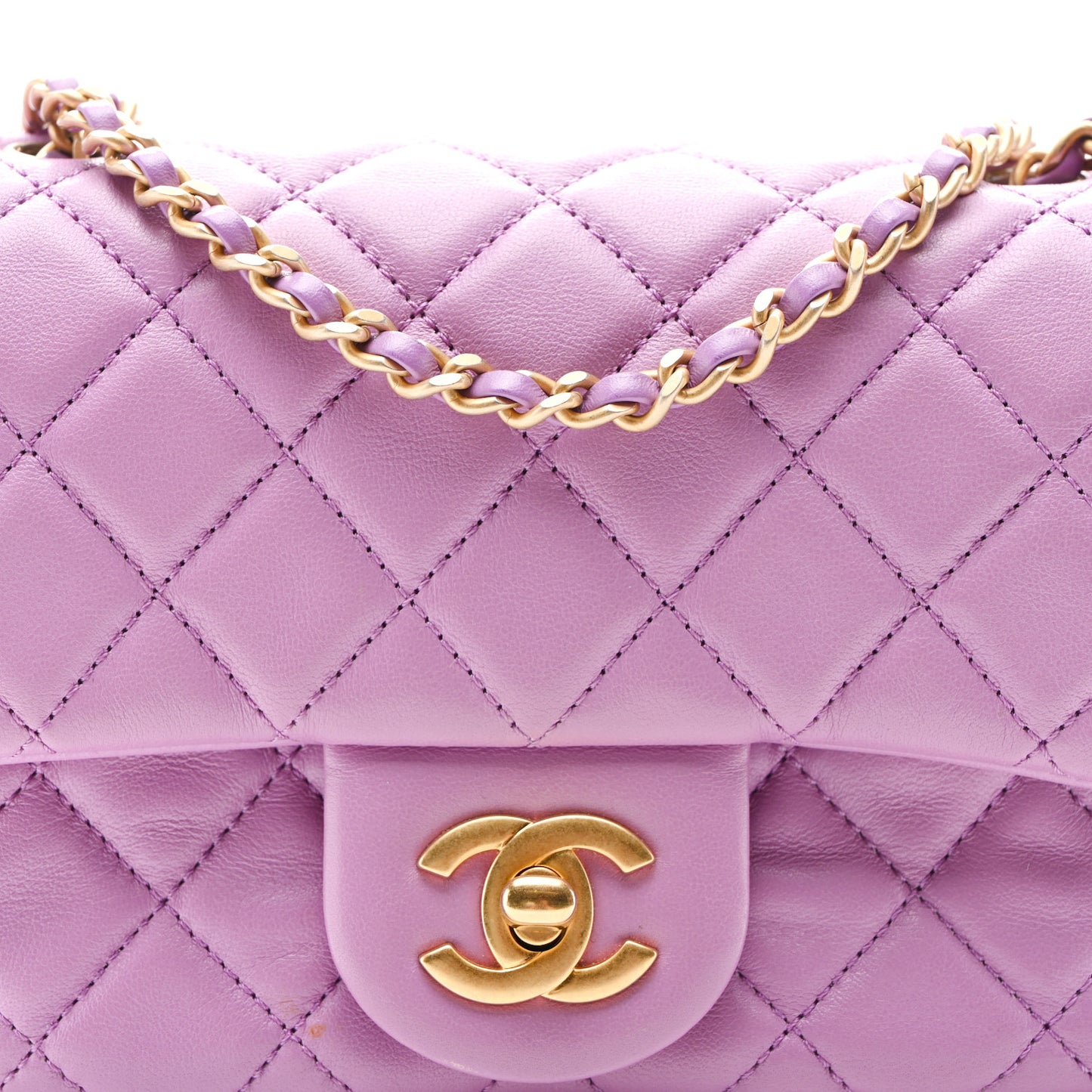 Lambskin Quilted Mini CC Pearl Crush Flap Purple