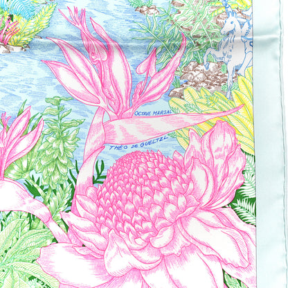 Hermes Silk Twill Faubourg Tropical Scarf 90 Bleu Vert Jaune 5 of 6