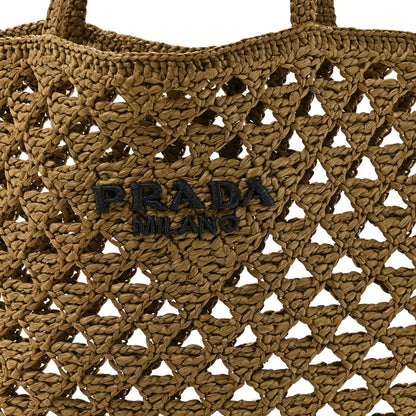 Prada Yarn Raffia Effect Embroidered Logo Tote Oliva 7 of 9