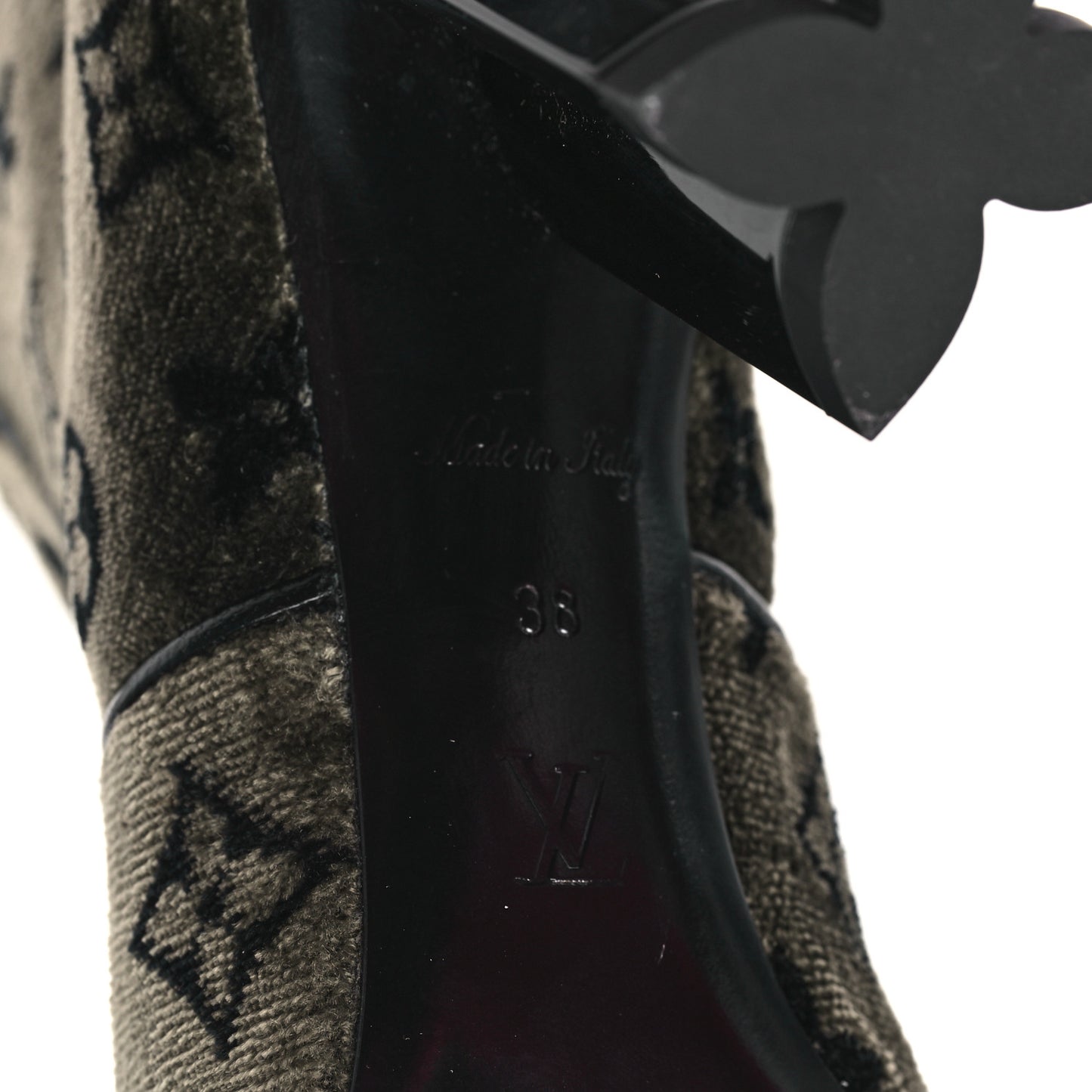 Velvet Monogram Silhouette Ankle Boots 38 Black Green