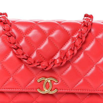 Chanel Lambskin Resin Quilted Wallet On Chain WOC Red 8 of 11