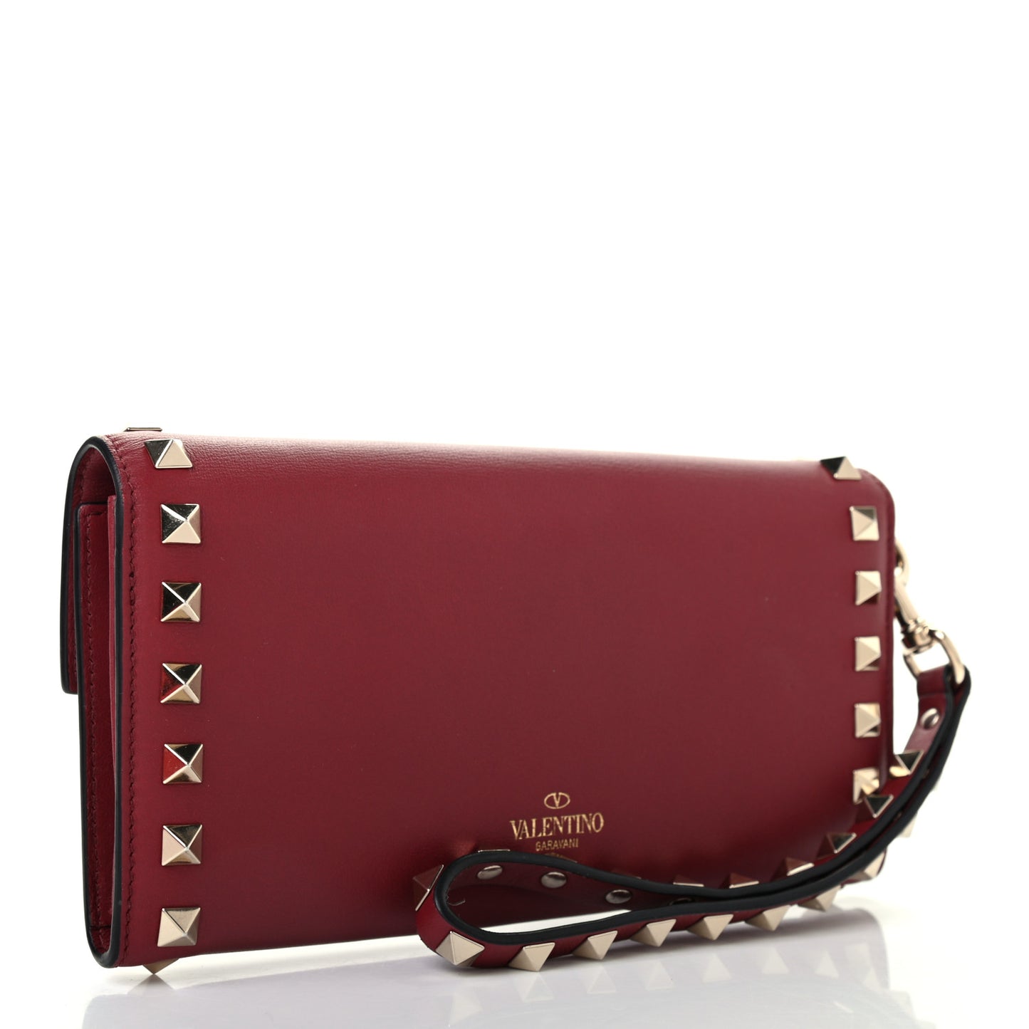 Vitello Rockstud Wristlet Travel Wallet Rubino