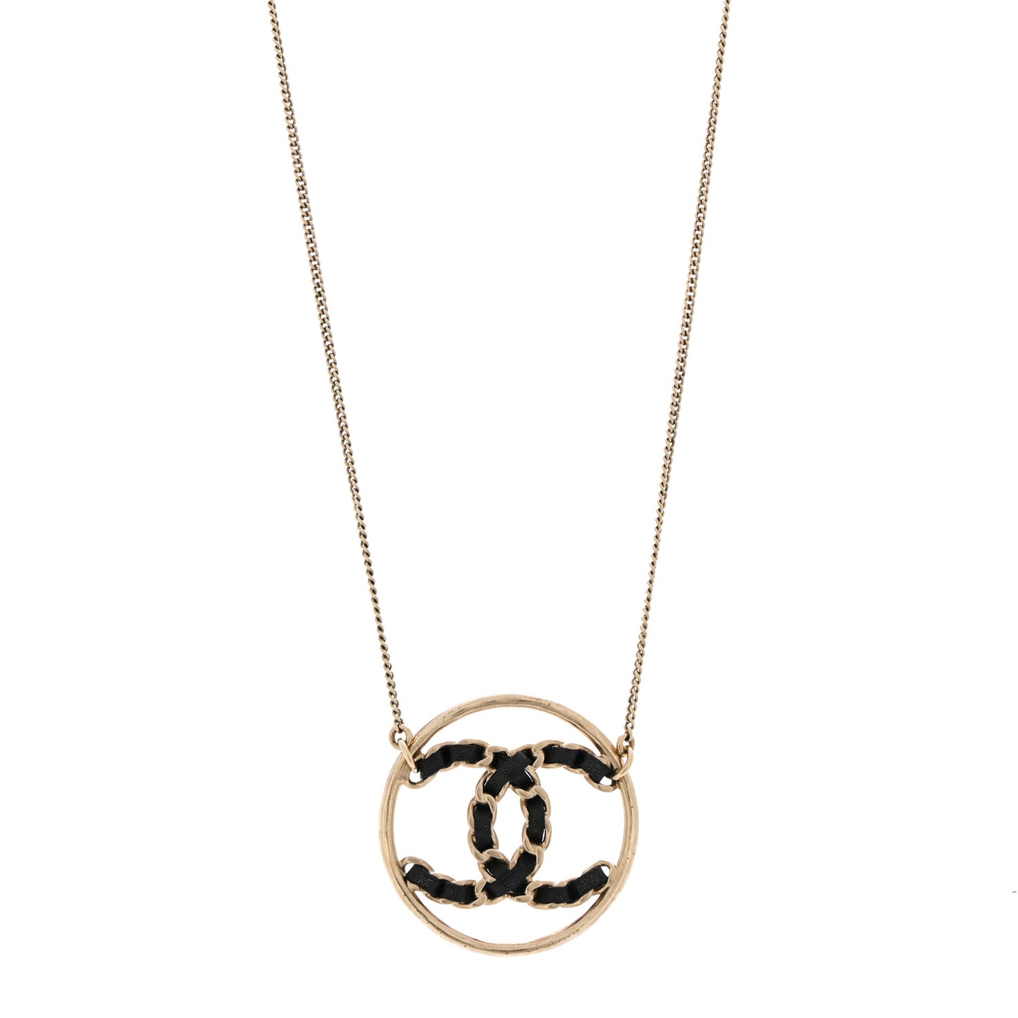 Lambskin CC Chain Necklace Gold Black