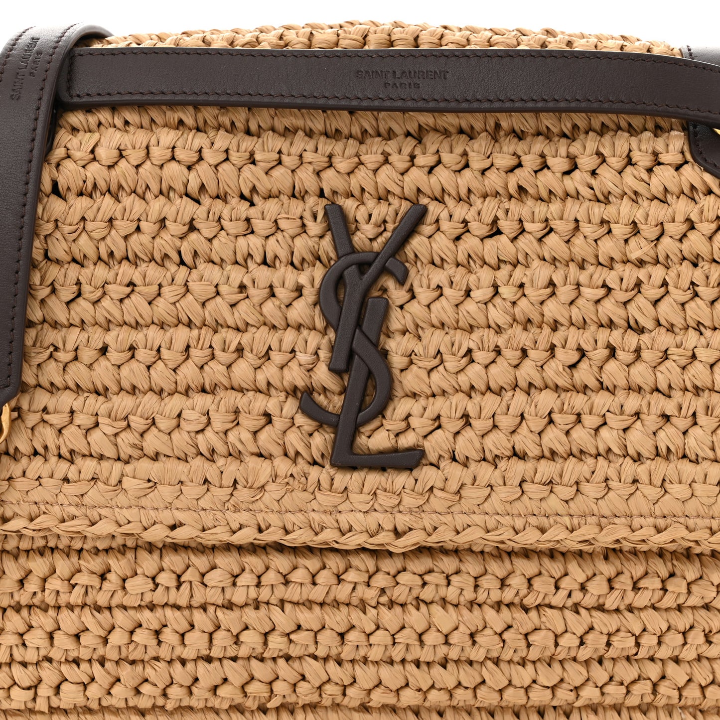 Raffia Calfskin Monogram Medium Niki Chain Satchel Natural