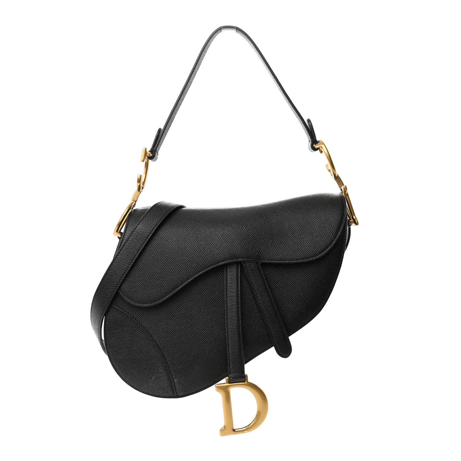 Christian Dior Grained Calfskin Saddle Bag With Strap Black 1 of 16