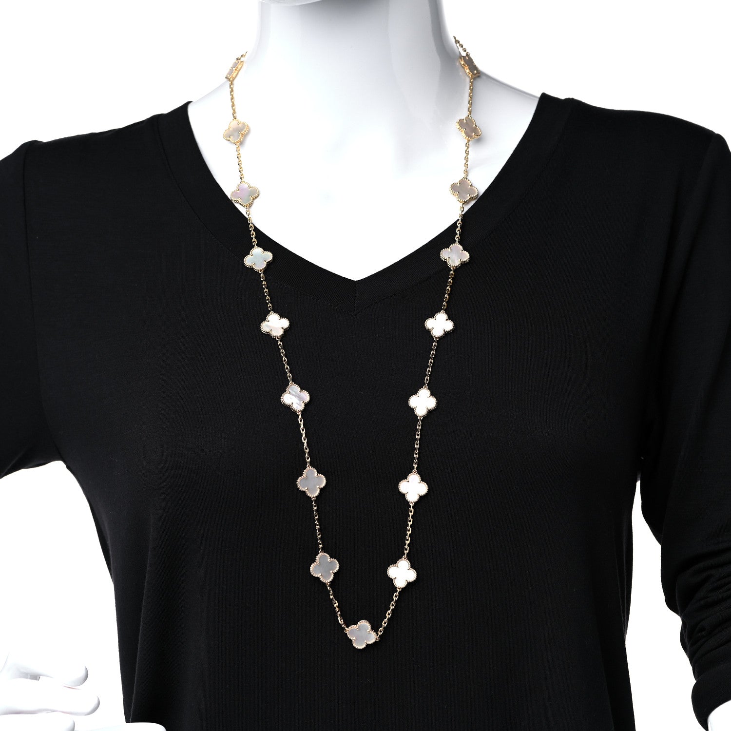 Van Cleef & Arpels 18K Yellow Gold Mother of Pearl 20 Motifs Vintage Alhambra Necklace 2 of 6