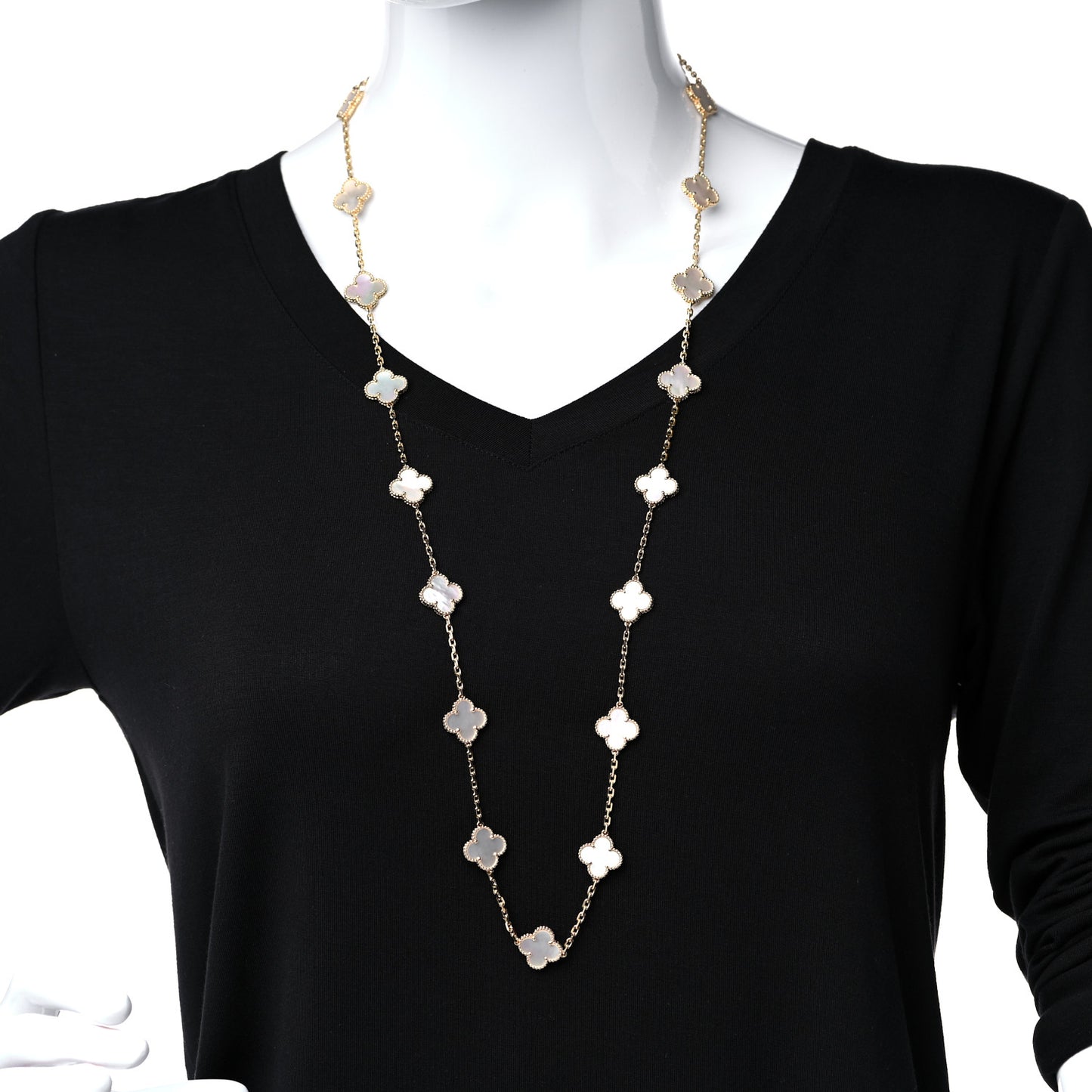 18K Yellow Gold Mother of Pearl 20 Motifs Vintage Alhambra Necklace