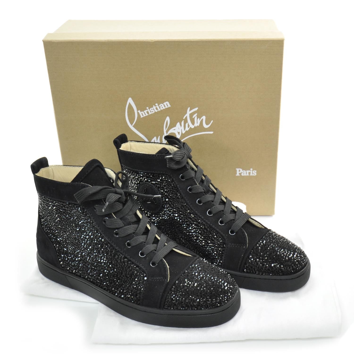 Christian Louboutin Veau Velours Strass Louis Flat Sneakers 42.5 Hematite Version 5 of 8