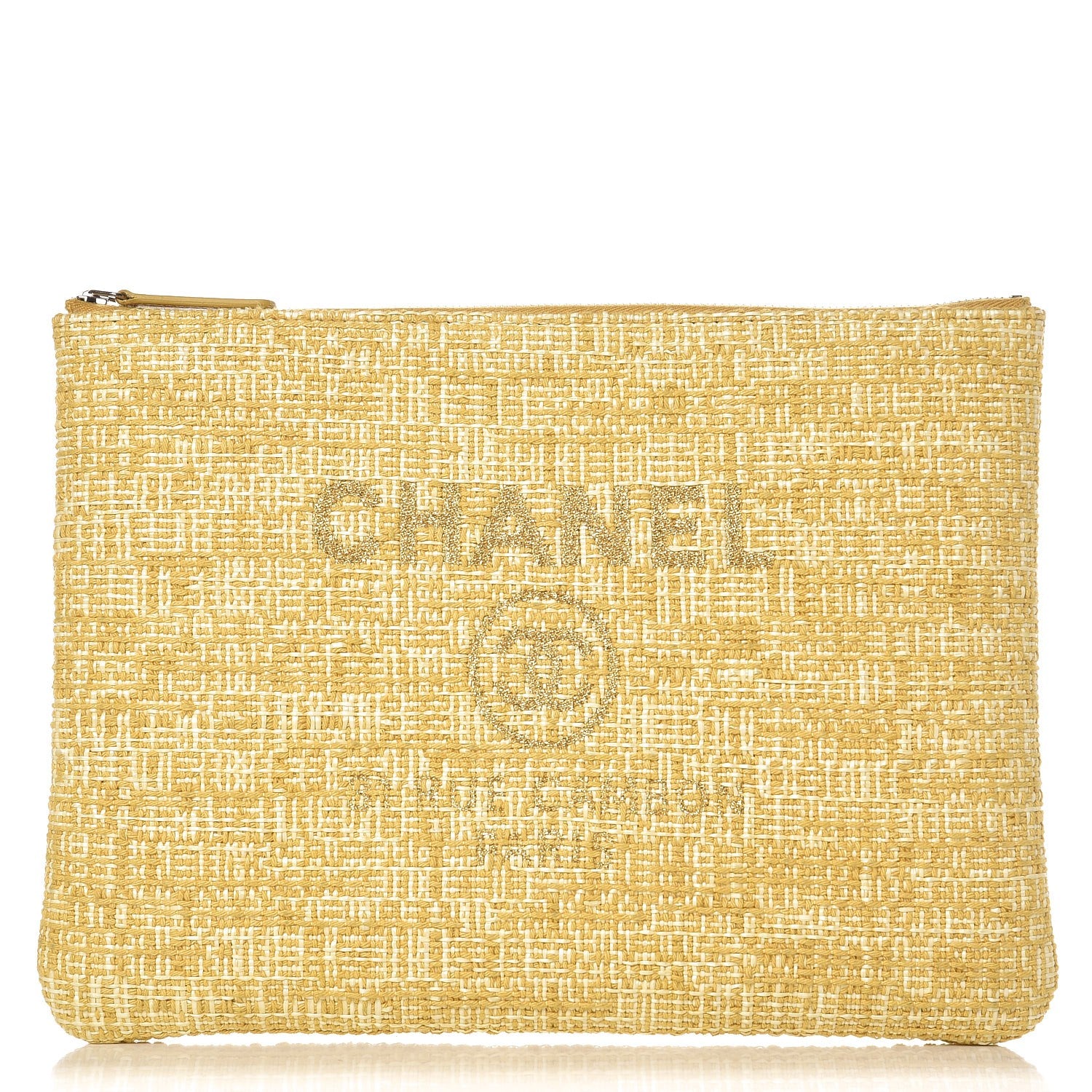 Chanel Woven Straw Raffia Large Deauville Pouch Light Yellow 1 of 8