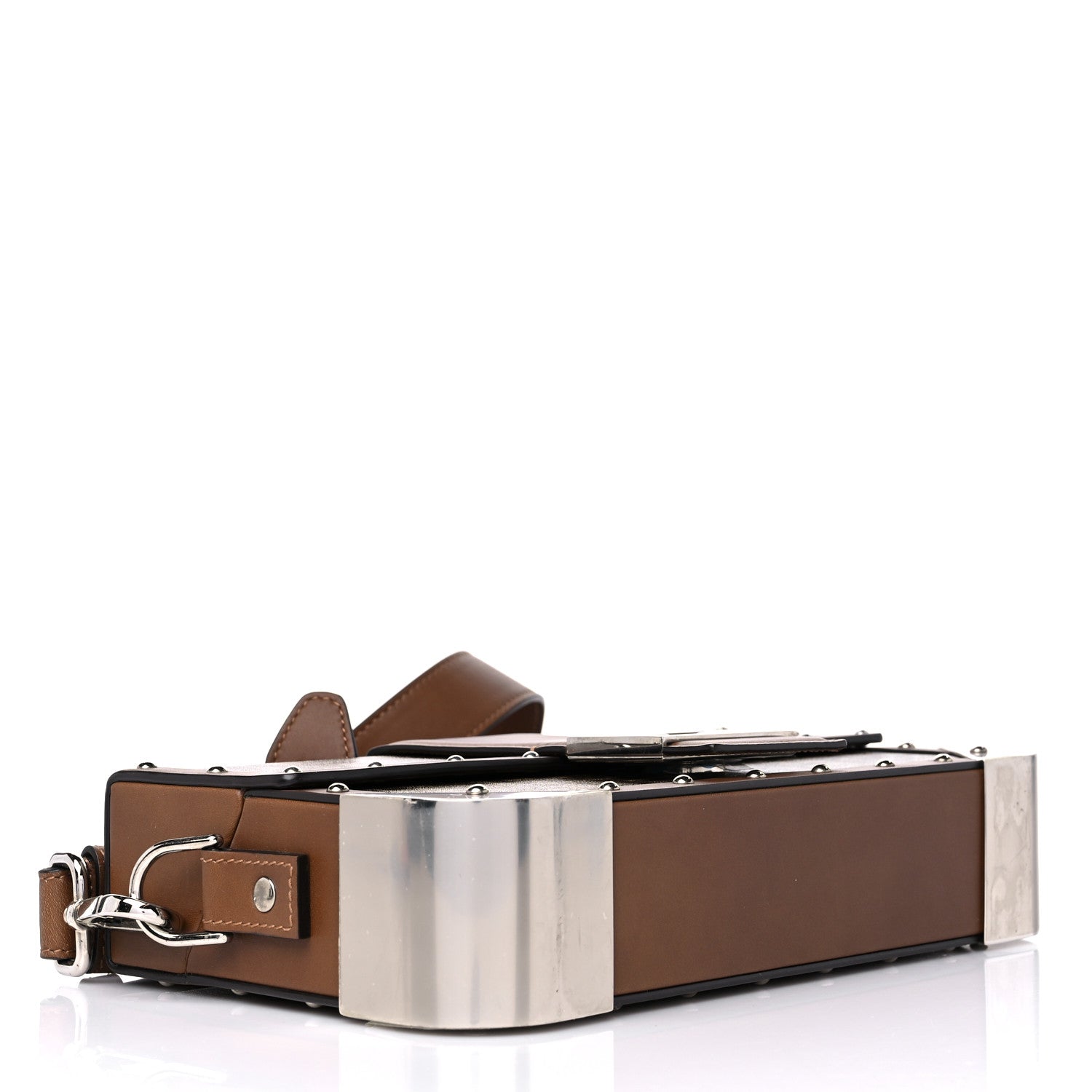 Fendi Shiny Glazed Fabric Vachetta FF 1974 Medium Baguette Trunk Mogano Panna Cuoio 4 of 13