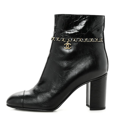 Chanel Crumpled Calfskin Cap Toe Chain Short Boots 40 Black 1 of 7