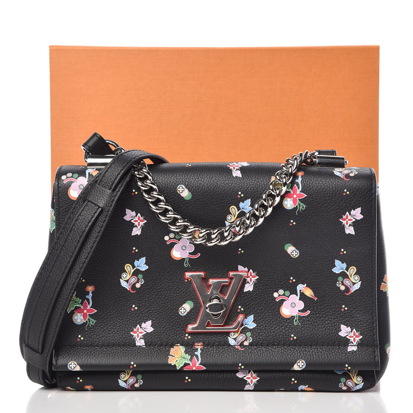 Soft Calfskin Lockme II Floral Chain Bag BB Black