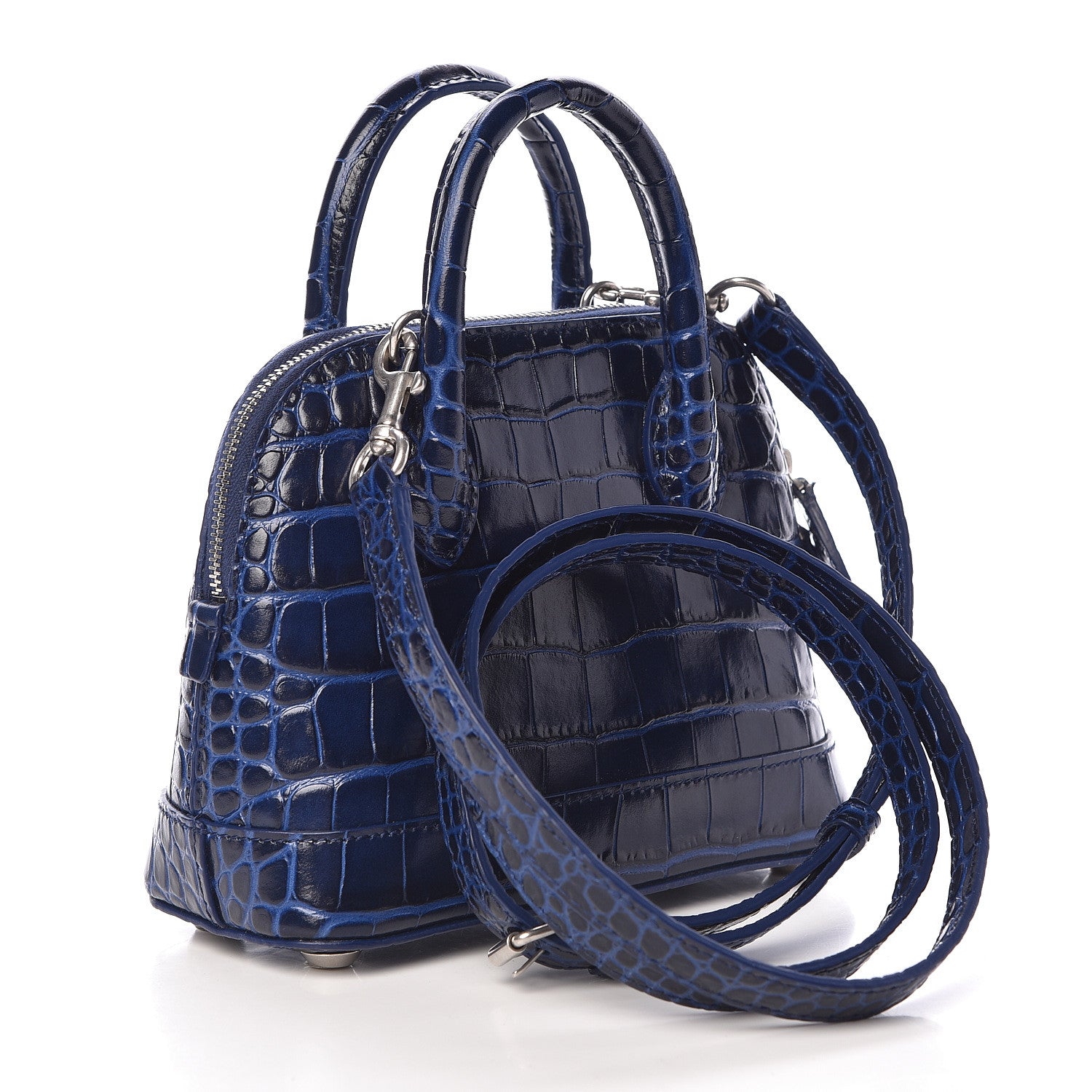 Balenciaga Shiny Calfskin Logo Crocodile Embossed XXS Ville Top Handle Bag Navy White 3 of 11