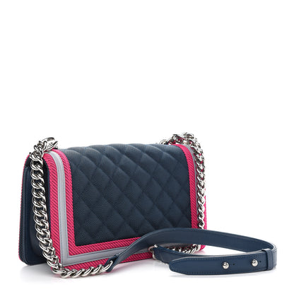 Chanel Canvas Quilted Medium Fluo Boy Flap Dark Navy Fuchsia Grey 3 of 9