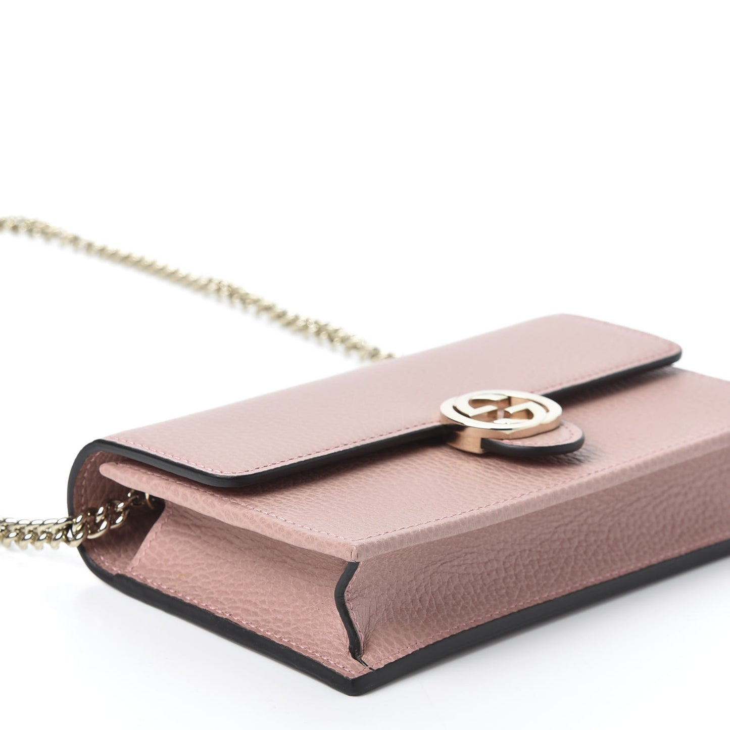 Dollar Calfskin Interlocking G Chain Wallet Soft Pink