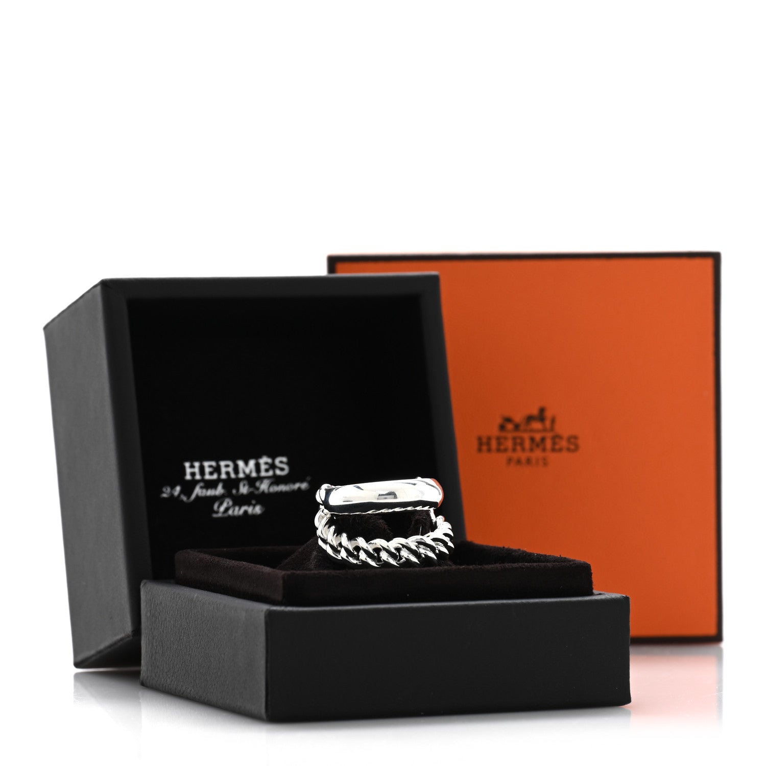 Hermes Sterling Silver MM Boucle Selier Inflexible Ring 54 6.75 5 of 5