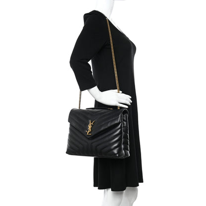 Saint Laurent Calfskin Y Quilted Monogram Medium Loulou Chain Satchel Black 2 of 10
