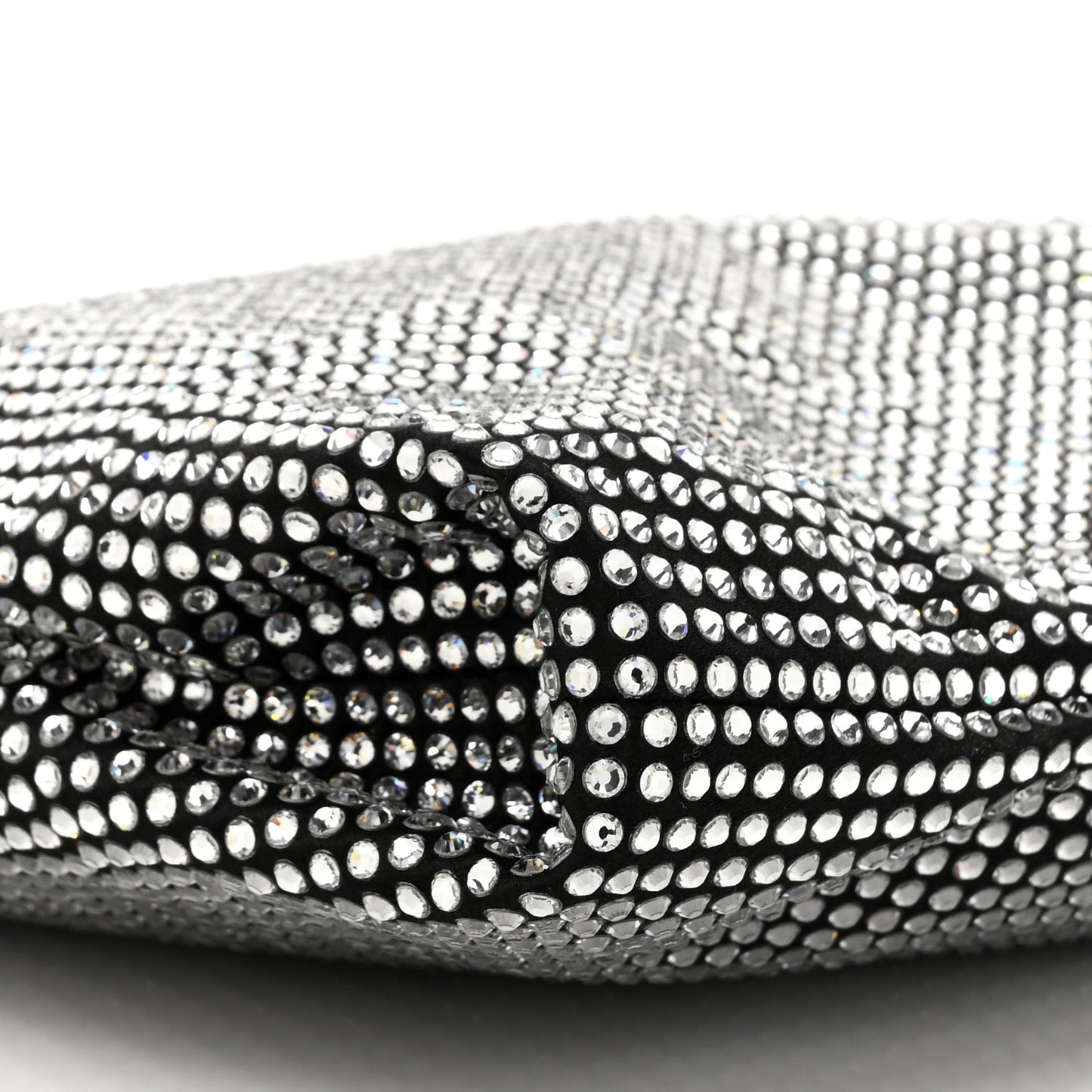 Suede Crystal Chain Top Handle Bag Silver Black
