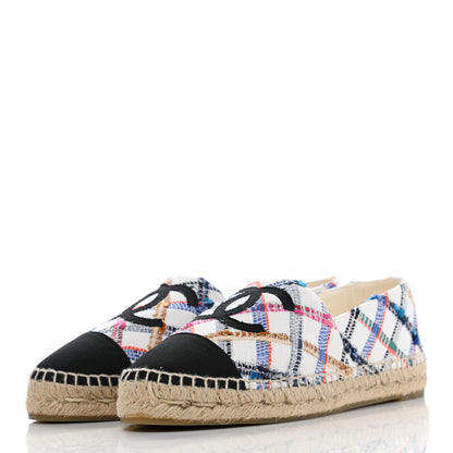 Chanel Tweed Grosgrain CC Espadrilles 40 White Blue Pink Green Black 3 of 10