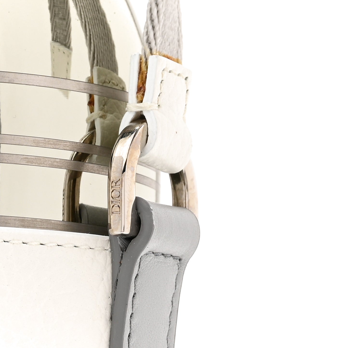 Oblique Stainless Steel Grained Calfskin Aqua Bottle With Shoulder Strap Off White