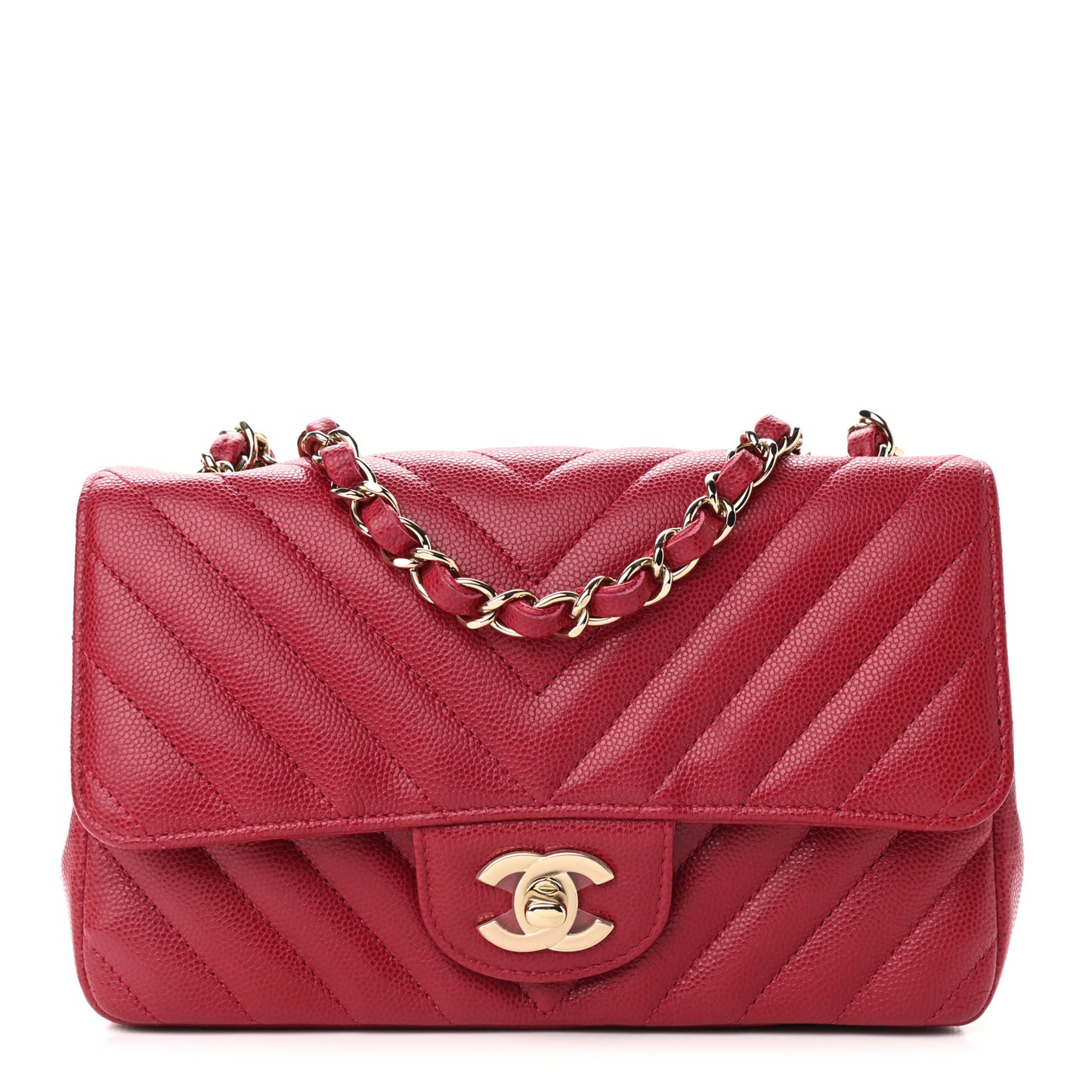 Caviar Chevron Quilted Mini Rectangular Flap Dark Red
