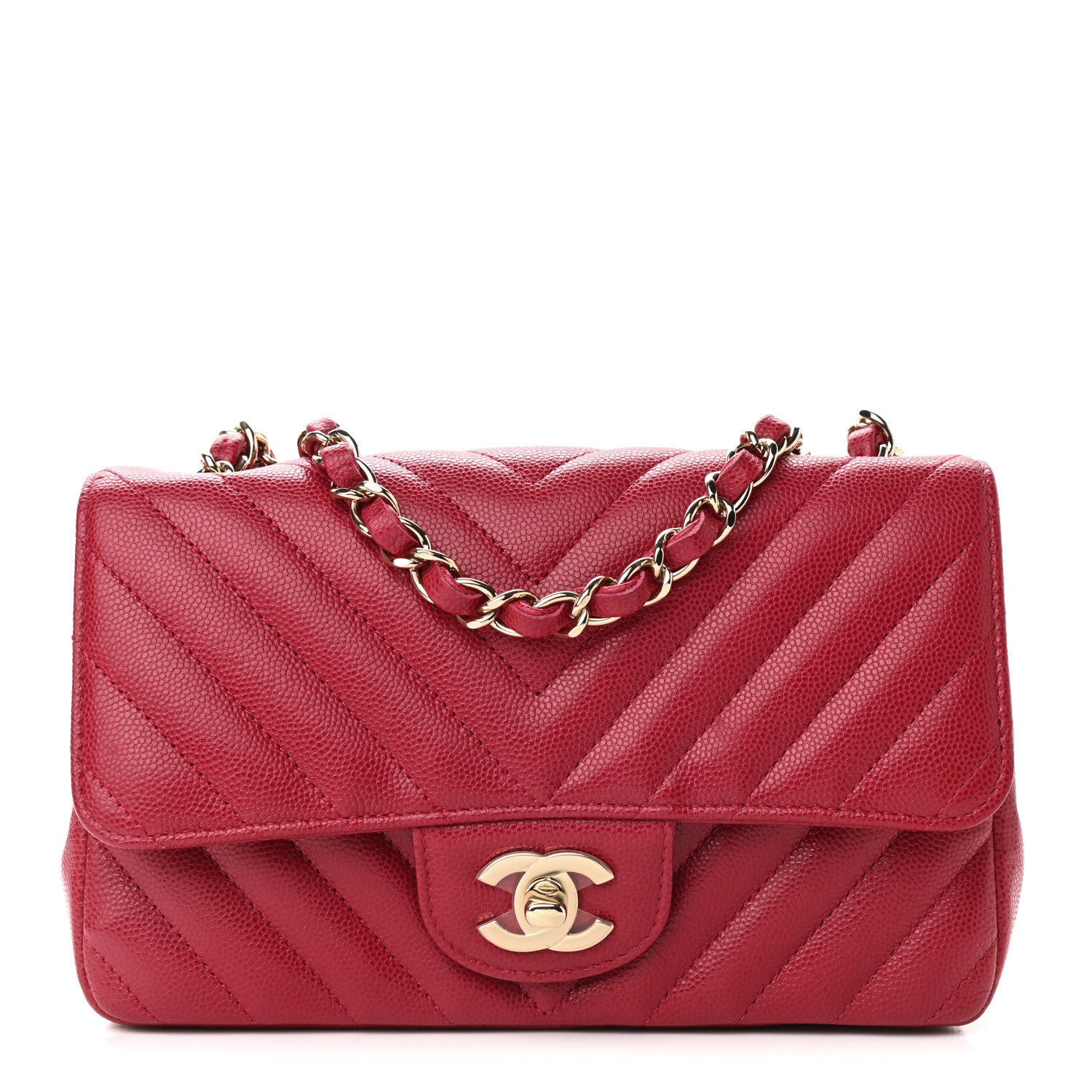 Chanel Caviar Chevron Quilted Mini Rectangular Flap Dark Red 1 of 9