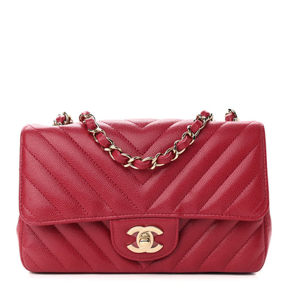Chanel Caviar Chevron Quilted Mini Rectangular Flap Dark Red 1 of 9