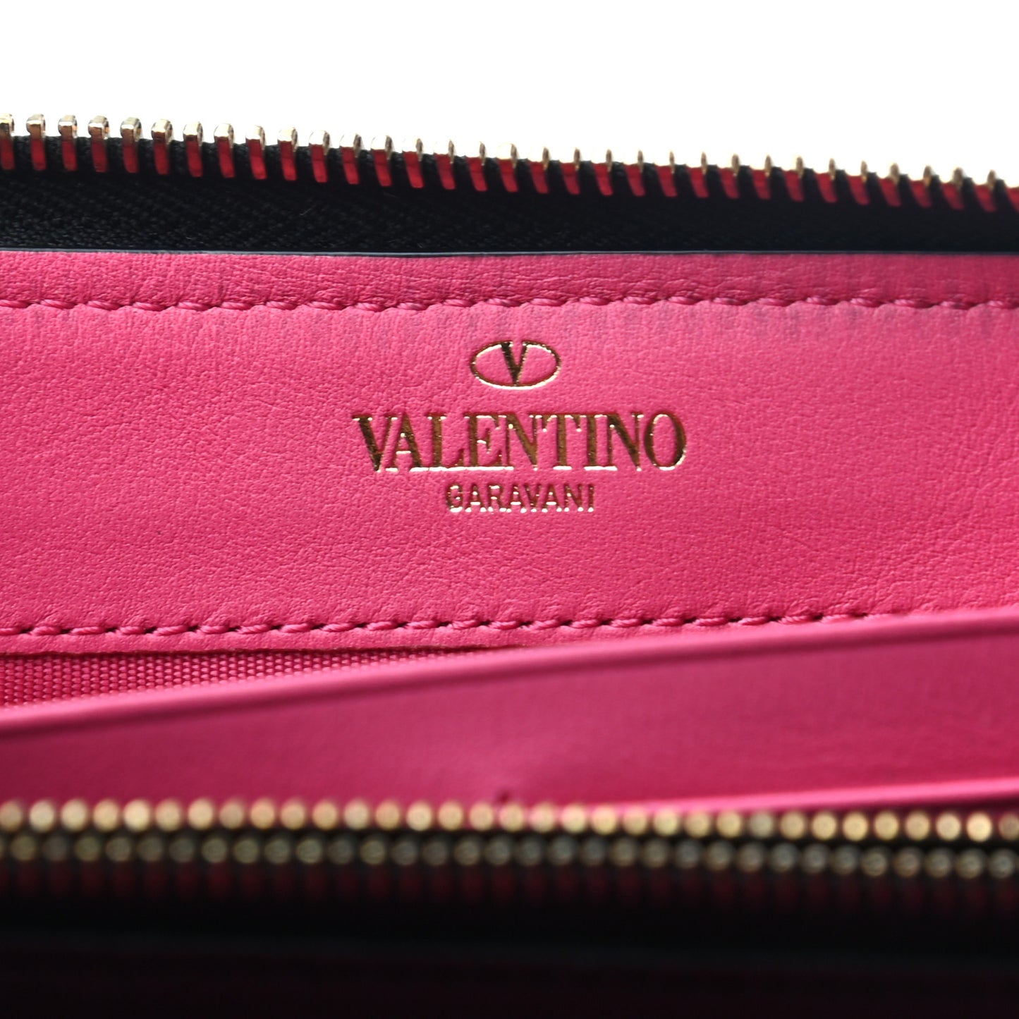 Vitello Rockstud Print Zip Around Wallet Black Peony