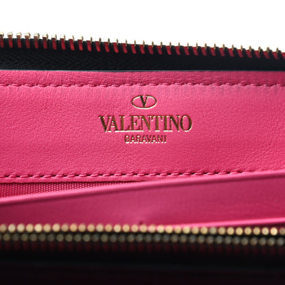 Valentino Garavani Vitello Rockstud Print Zip Around Wallet Black Peony 6 of 8