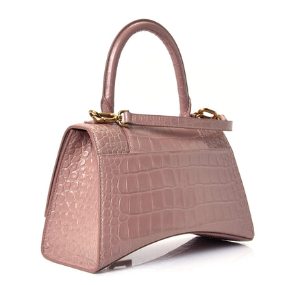 Balenciaga Calfskin Crocodile Embossed Small Hourglass Top Handle Bag Rose de Sables 2 of 4