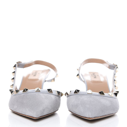 Valentino Garavani Suede Nappa Rockstud Half D'Orsay Slingback 50mm Pumps 38 Pastel Grey 2 of 8