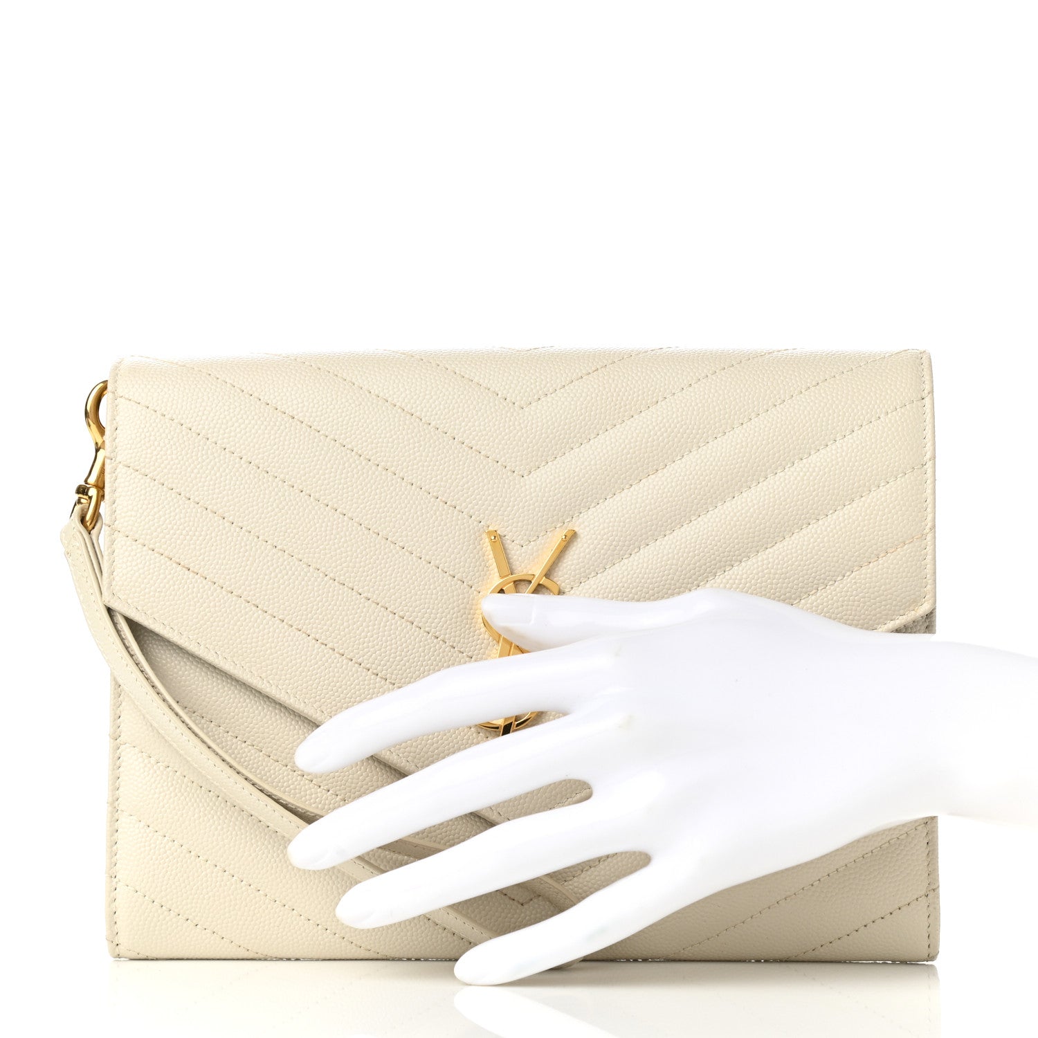 Saint Laurent Grain De Poudre Matelasse Chevron Monogram Envelope Clutch Crema Soft 2 of 8