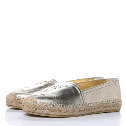 Saint Laurent Metallic Lambskin Monogram Espadrilles 36.5 Gold 3 of 9