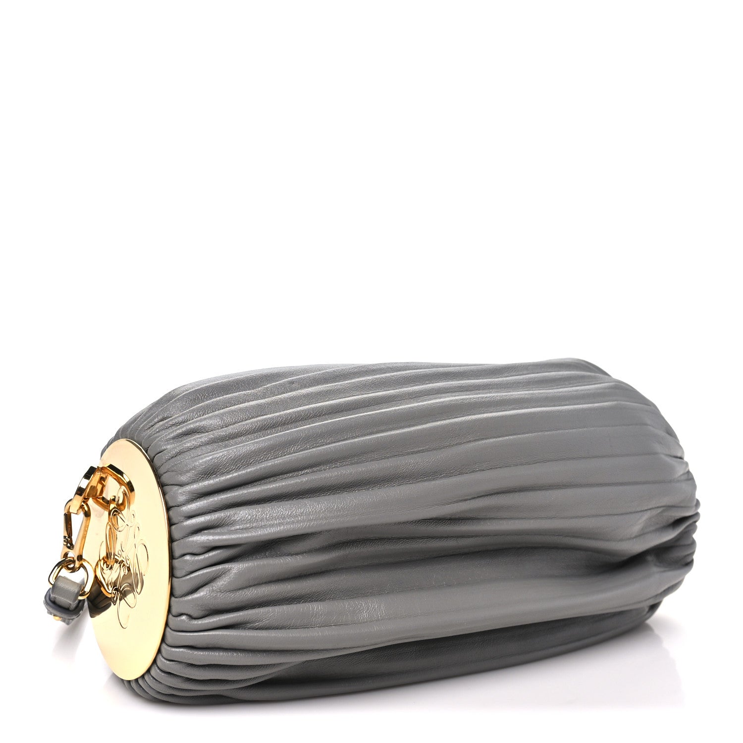 Loewe Lambskin Pleated Bracelet Pouch Shoulder Bag Asphalt Grey 4 of 9