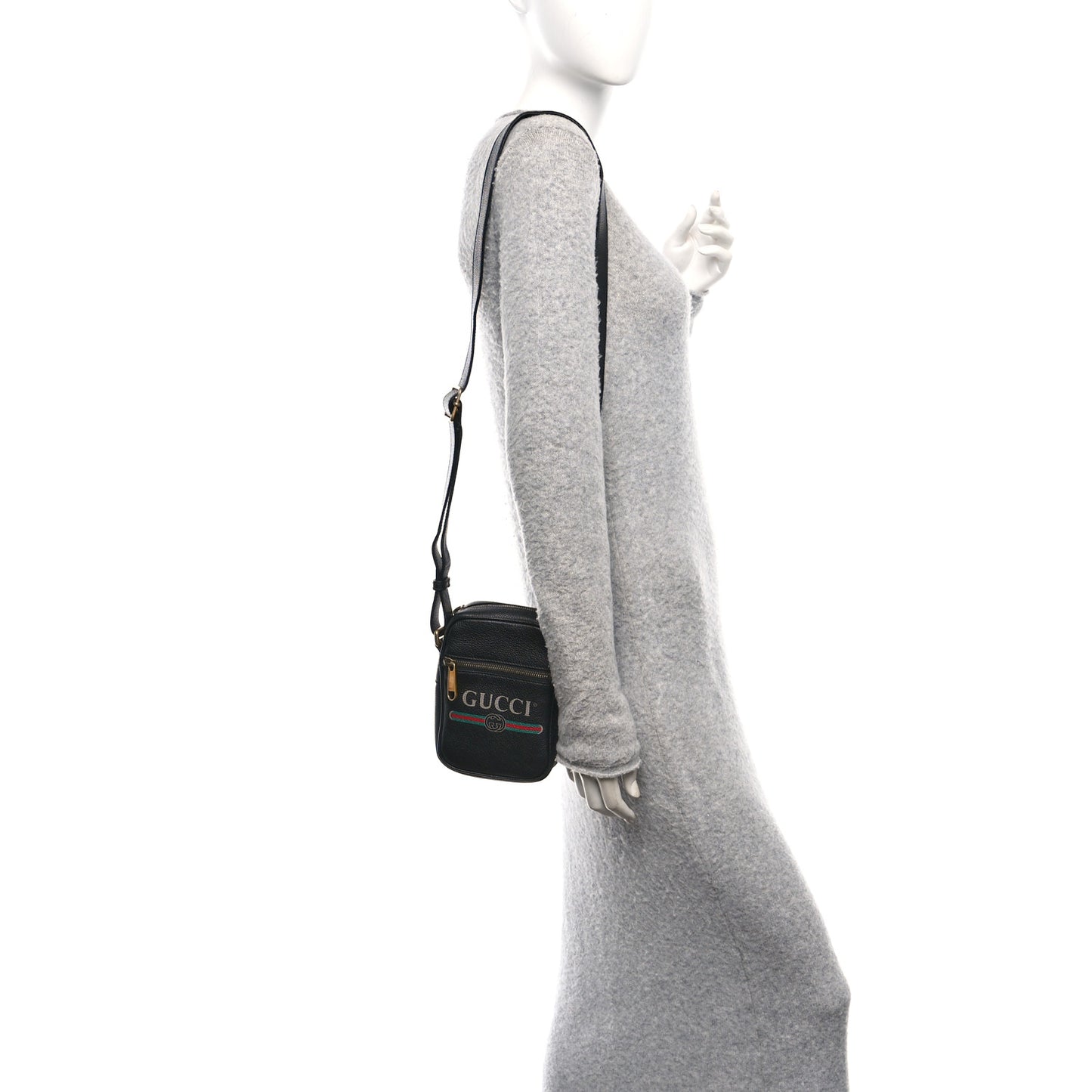 Grained Calfskin Mini Logo Messenger Bag Black