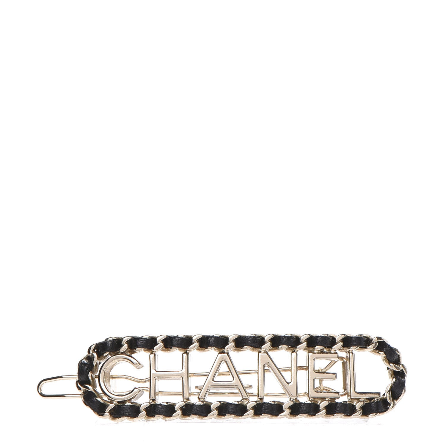 Chanel Metal Lambskin Vintage Allure Logo Hair Clip Black Gold 1 of 4