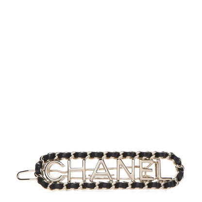 Chanel Metal Lambskin Vintage Allure Logo Hair Clip Black Gold 1 of 4
