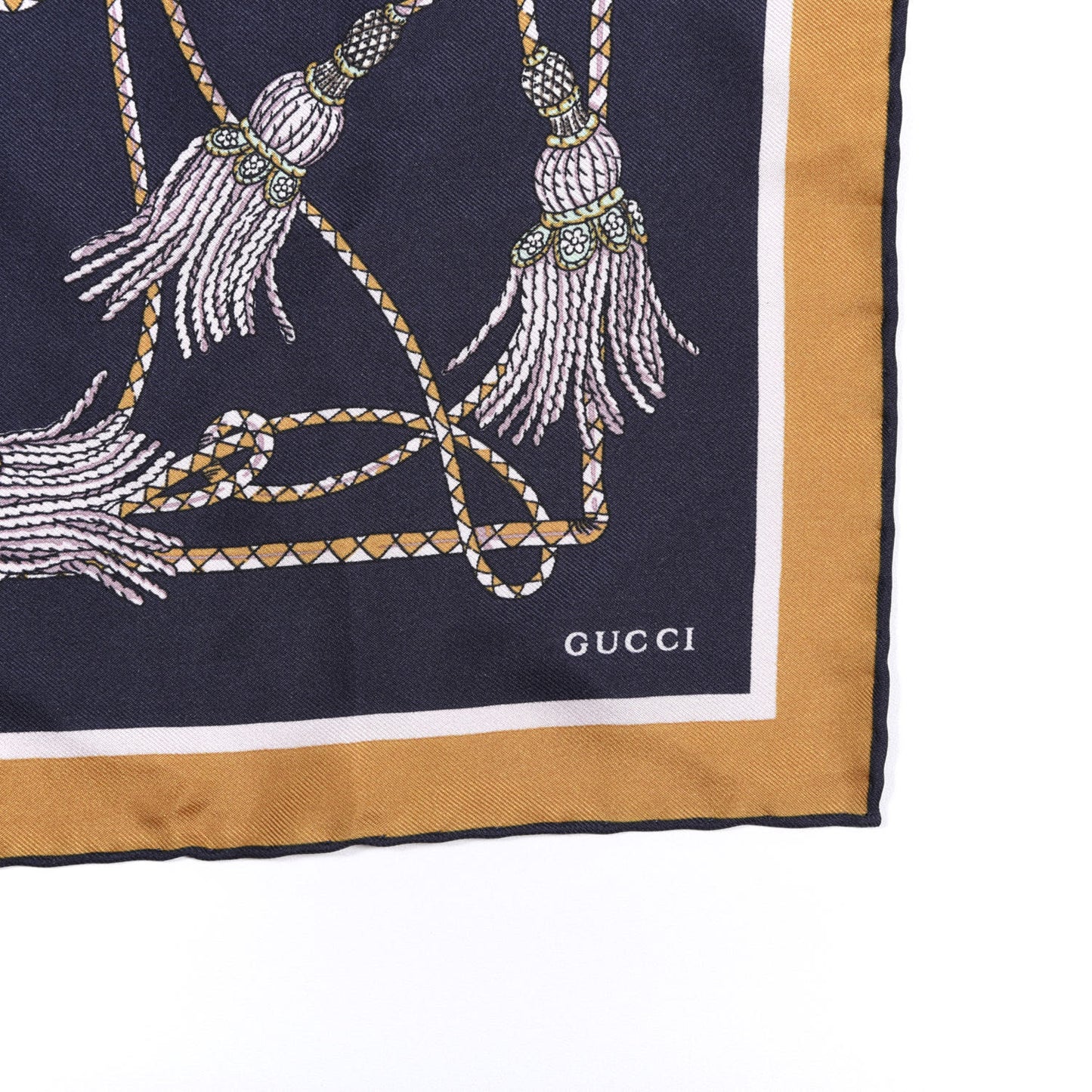 Silk Intrigue Print Square Scarf Navy