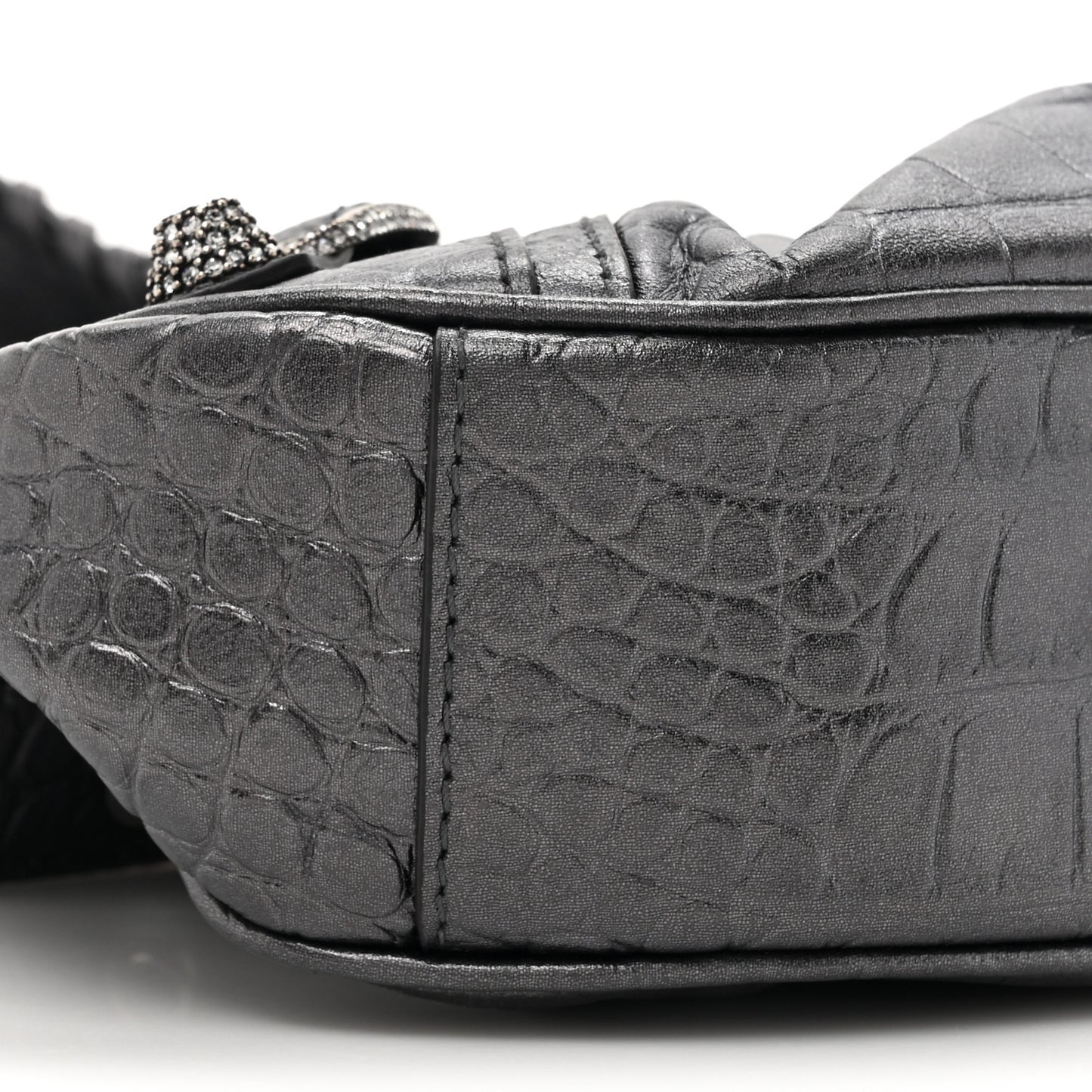 Metallic Calfskin Crocodile Embossed Crystal Le Cagole Shoulder Bag XS Gunmetal