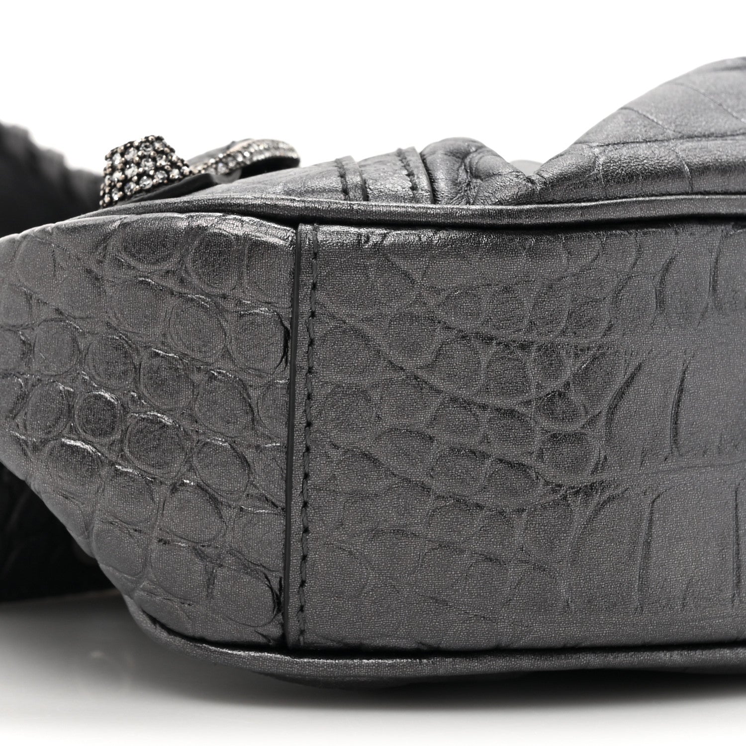 Balenciaga Metallic Calfskin Crocodile Embossed Crystal Le Cagole Shoulder Bag XS Gunmetal 11 of 11