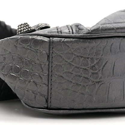 Balenciaga Metallic Calfskin Crocodile Embossed Crystal Le Cagole Shoulder Bag XS Gunmetal 11 of 11