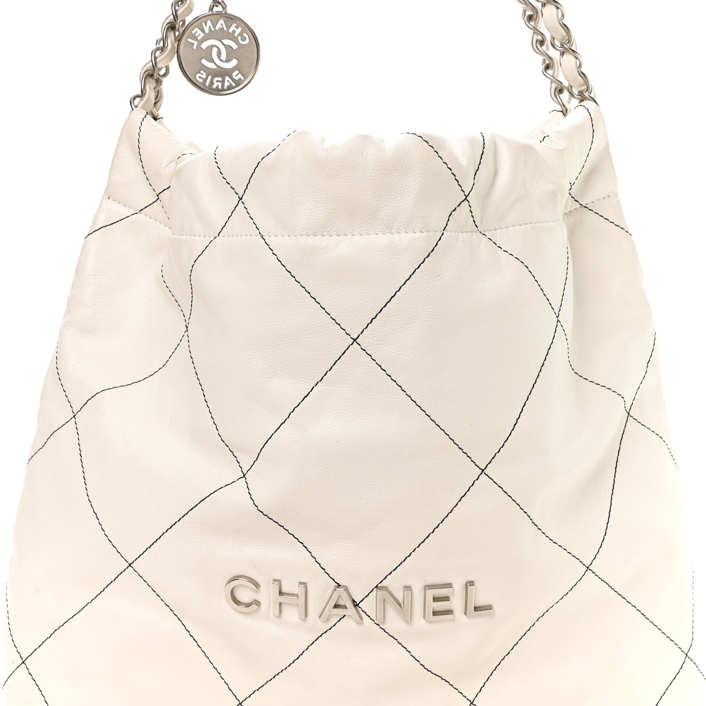 Shiny Calfskin Quilted Small Chanel 22 White Black