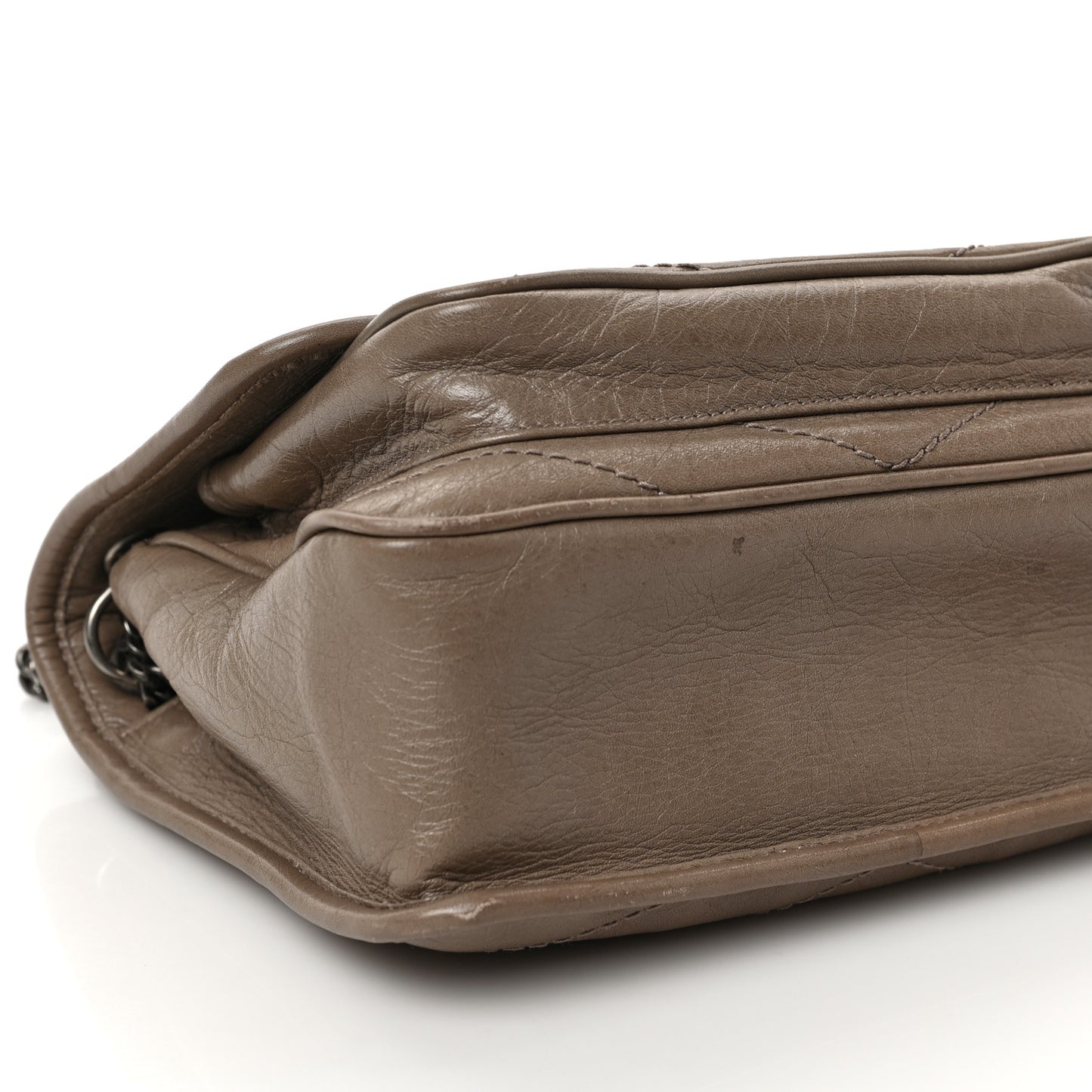 Crinkled Calfskin Matelasse Monogram Baby Niki Chain Satchel Greyish Brown