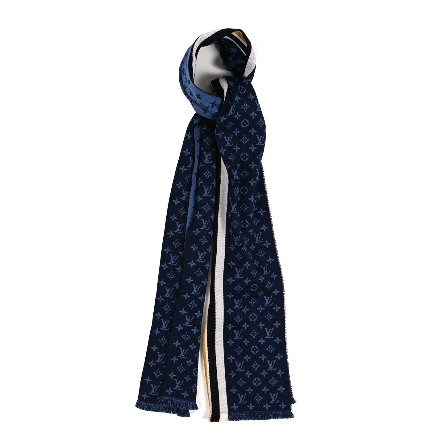 Wool Cotton Monogram Heritage Scarf Blue