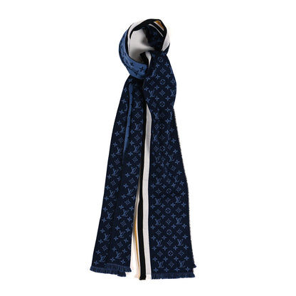 Louis Vuitton Wool Cotton Monogram Heritage Scarf Blue 1 of 3