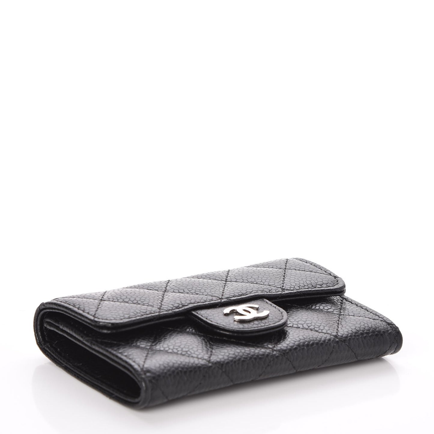 Caviar Quilted Flap Card Holder Black